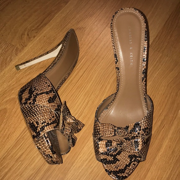 Charles &amp; Keith Shoes Charles Keith Snake Print Bow High